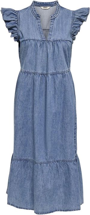 ONLSHANIA S/L FRILL MIDI DNM DRESS