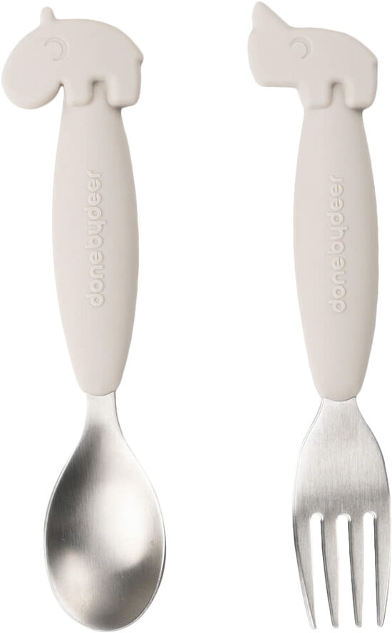 Easy-grip ske og gaffel sæt Deer friends Sand