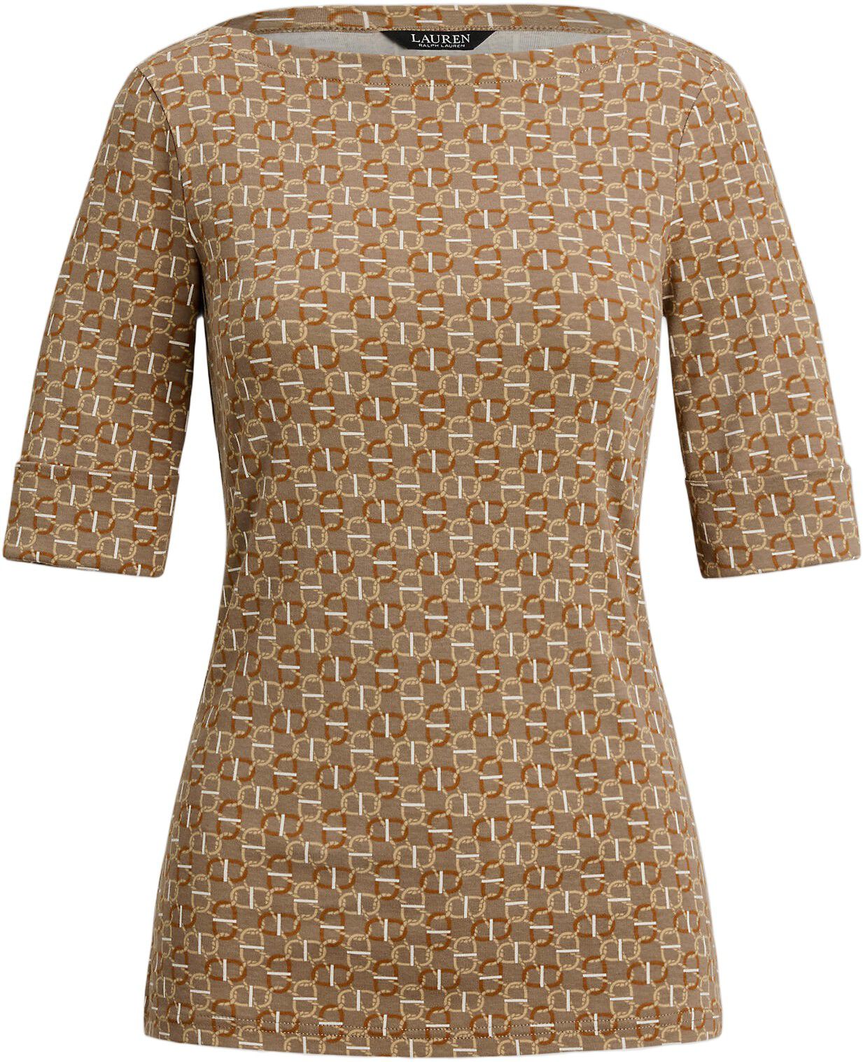 Geo-Print Stretch Cotton Boatneck Tee