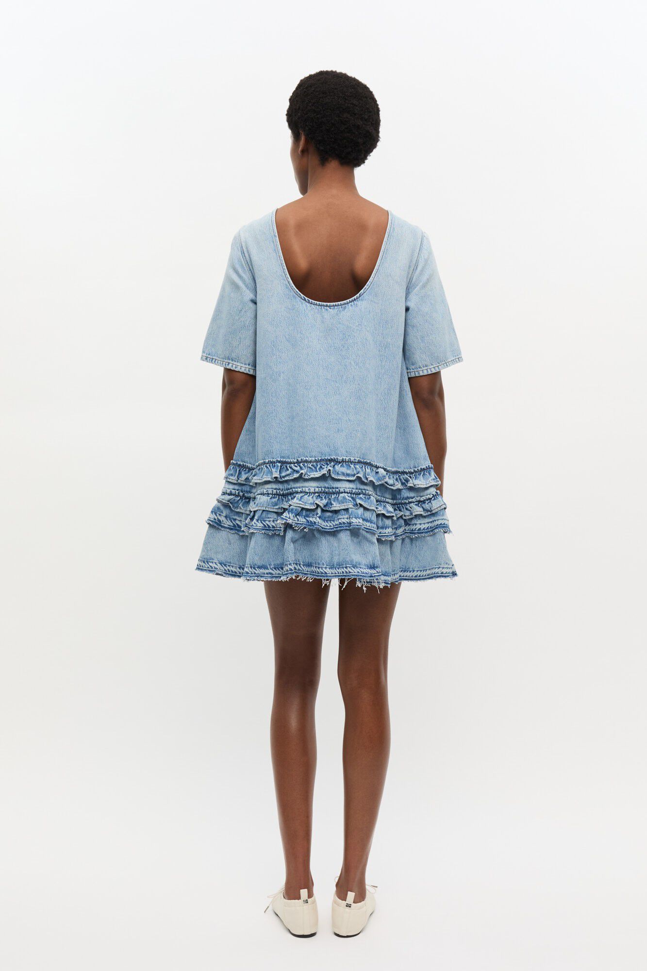 Soft Rigid Denim Open Back Frill Mi