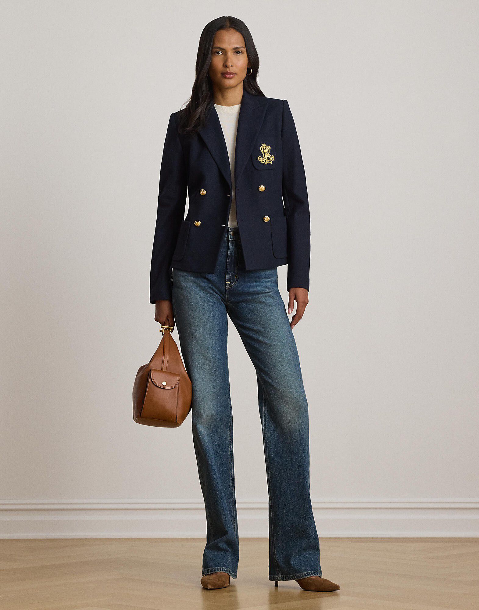 Double-Breasted Stretch Piqu&eacute; Blazer