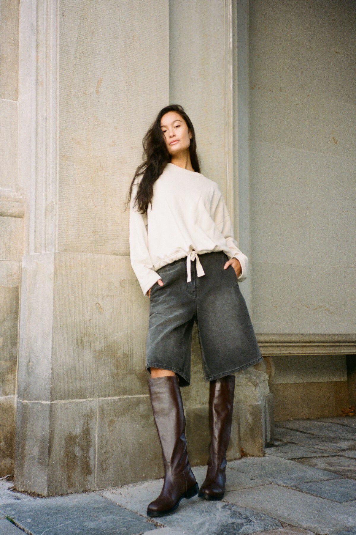 Denim black wide shorts - Raha