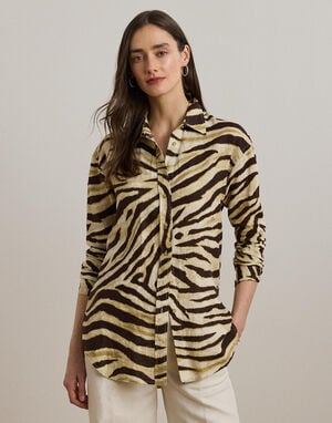 Relaxed Fit Zebra-Print Linen Shirt