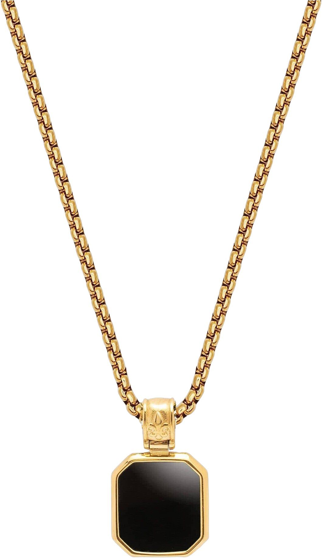 Gold Necklace with Square Onyx Pendant