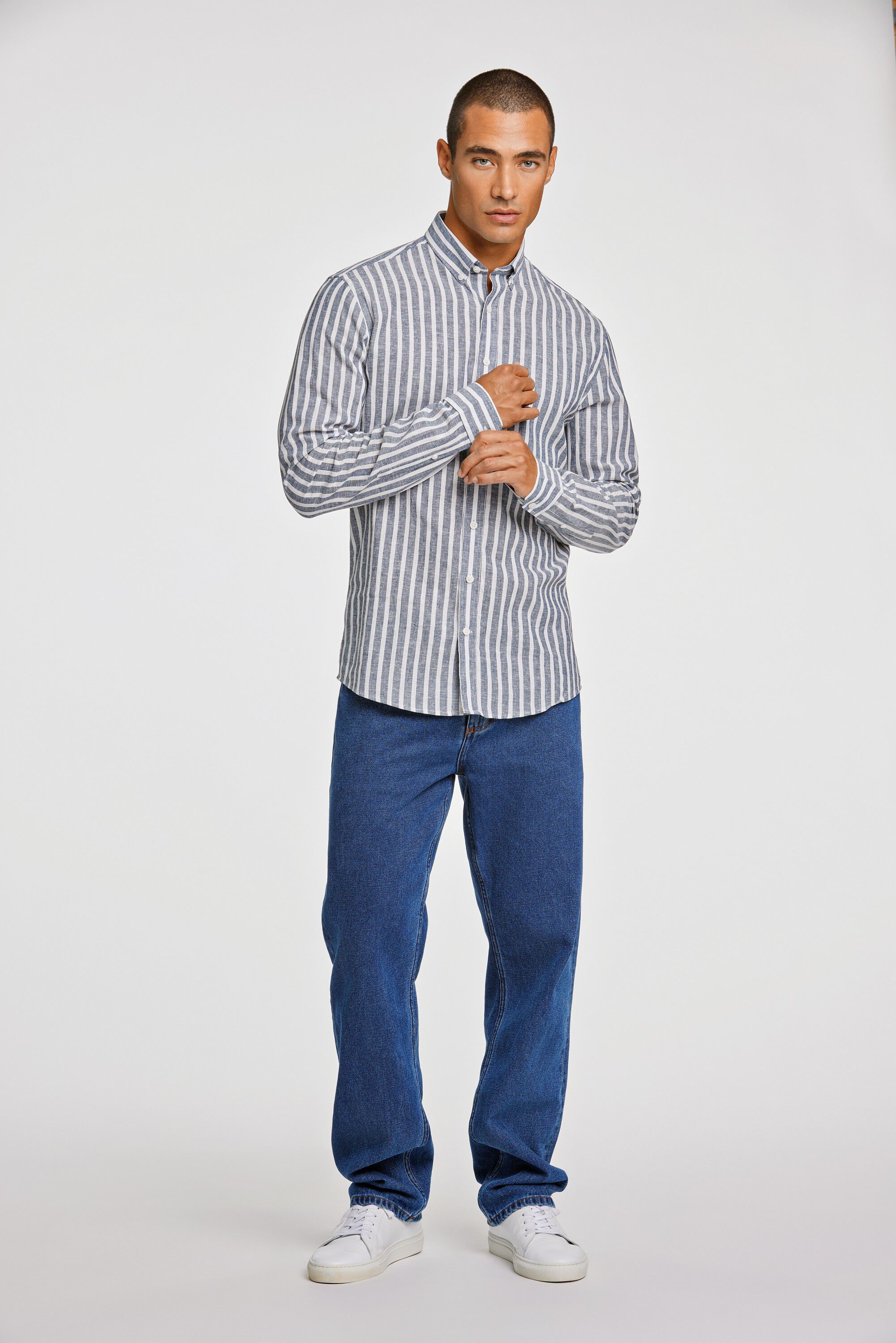 Striped cotton/linen shirt L/S