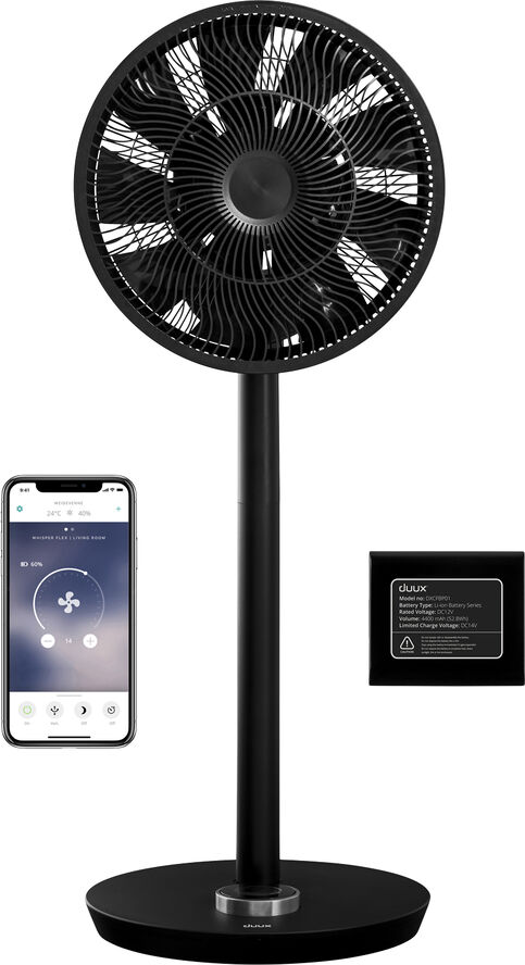 Golvfläkt m/batteripaket Whisper Flex Smart Svart