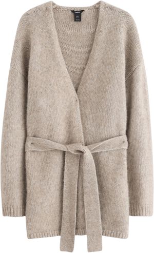 Myk slå-om-kofte med bindebånd.