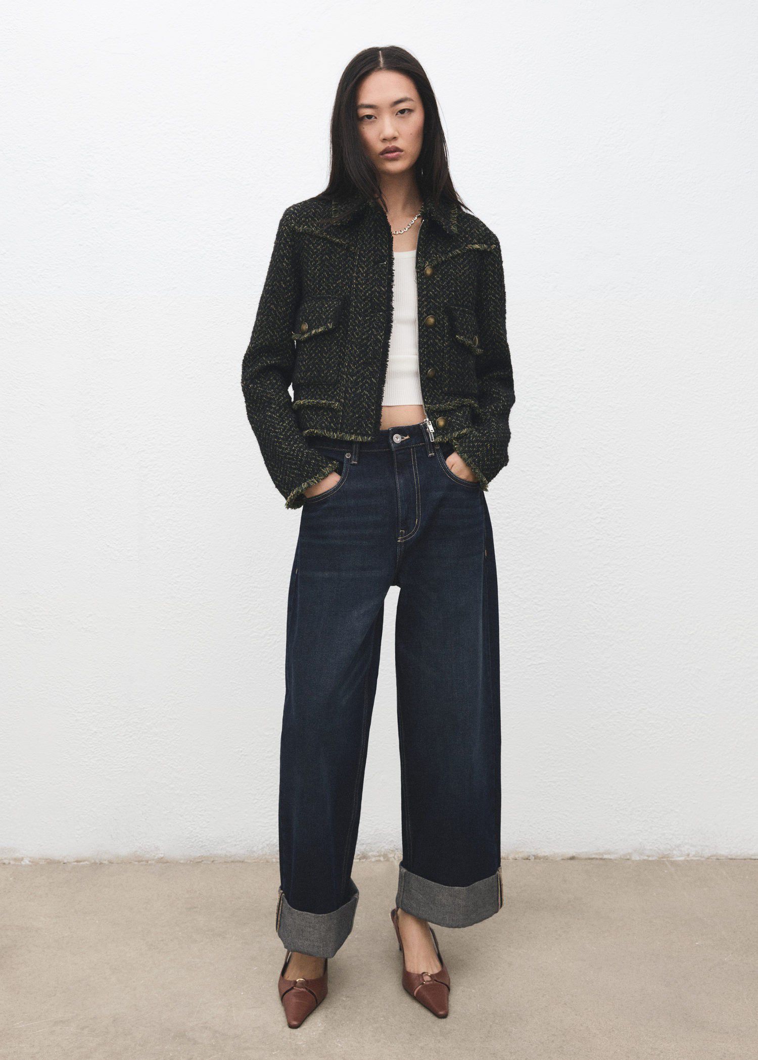 Tweed jacket with lapel collar