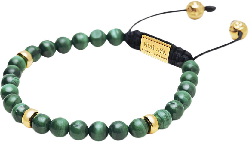 Men's Beaded Bracelet with Malachite and Gold Plating