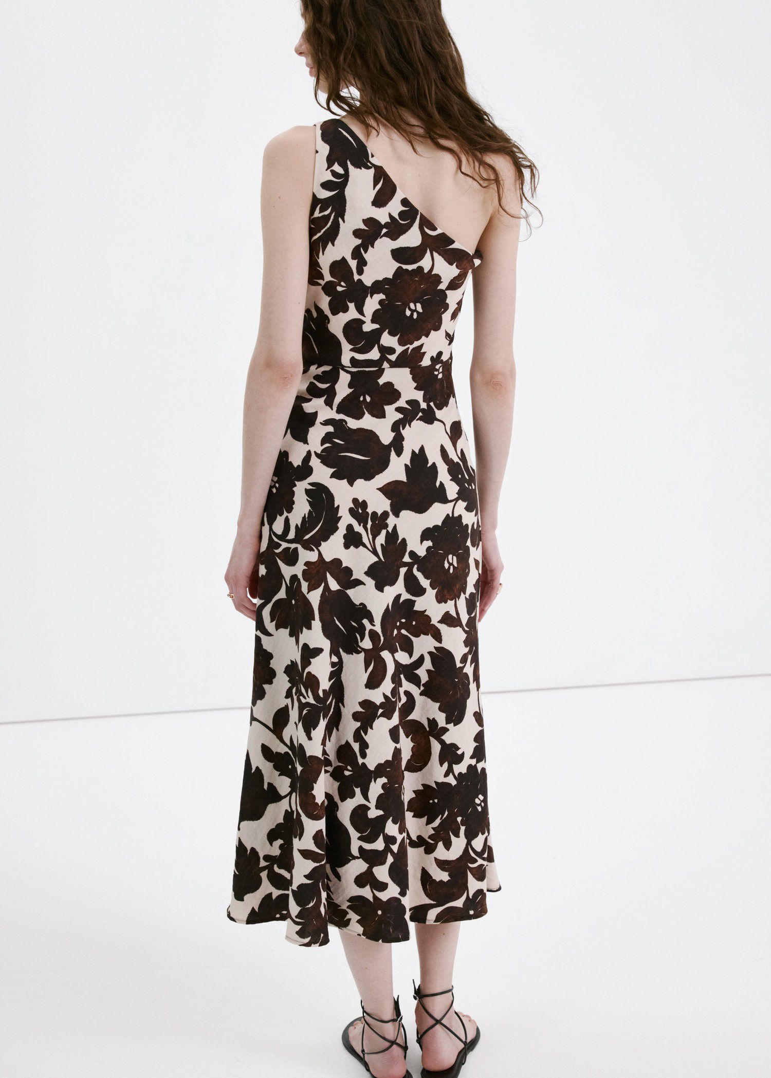Asymmetrical floral-print dress