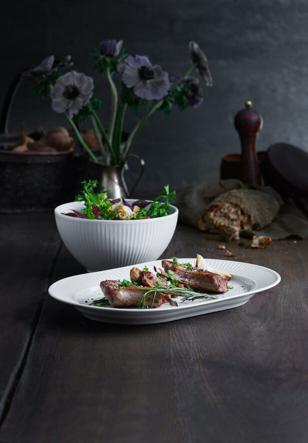 "Serveringsfat ovalt Plissé 36 x 25 cm Hvit"