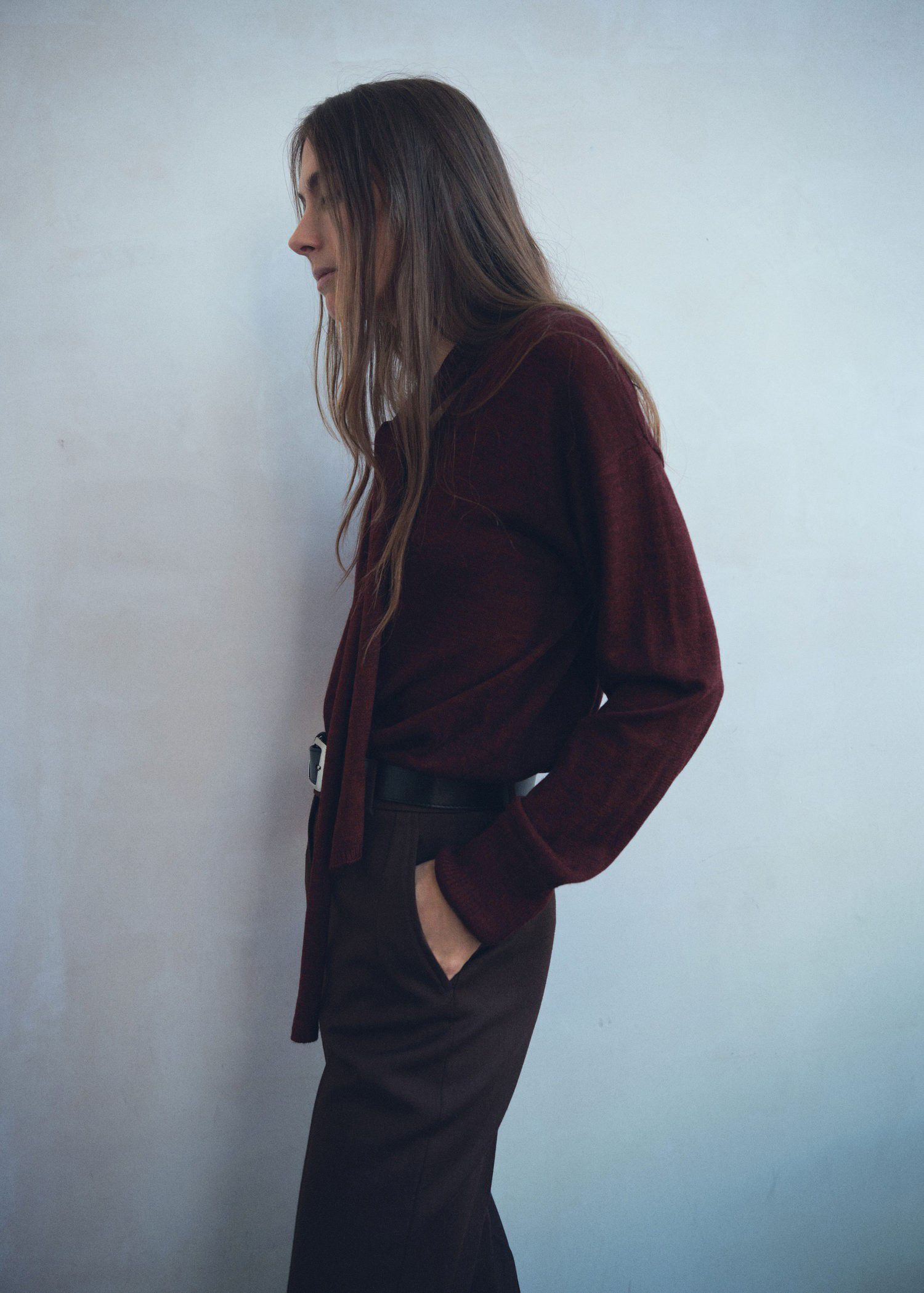 V-neck sweater with scarf