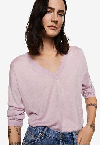 V neck knit sweater cashmere blend