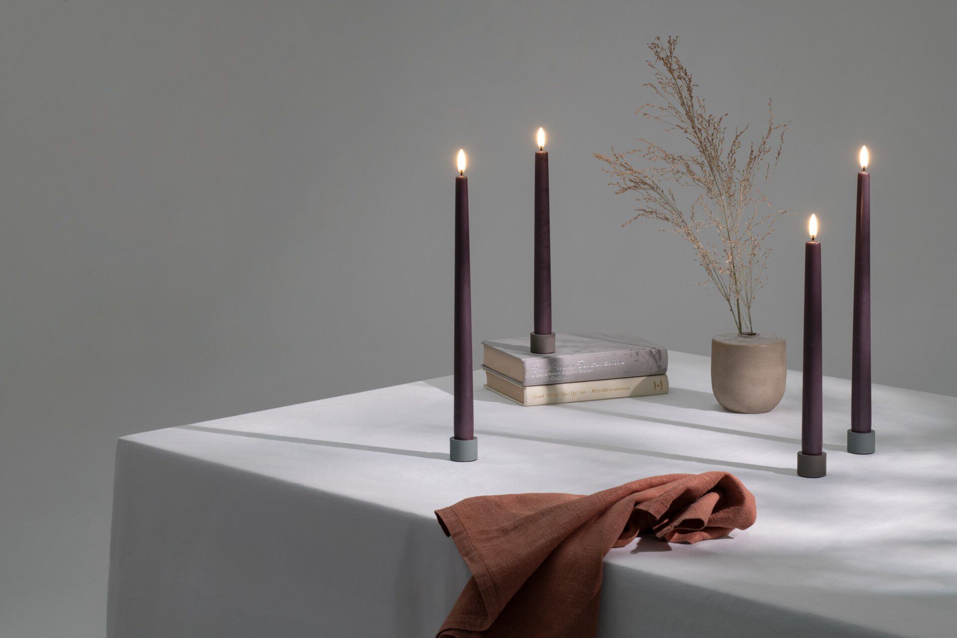 LED slim taper candle, Dusty Mulberry, Smooth, 2-pack, 2,3x32 cm