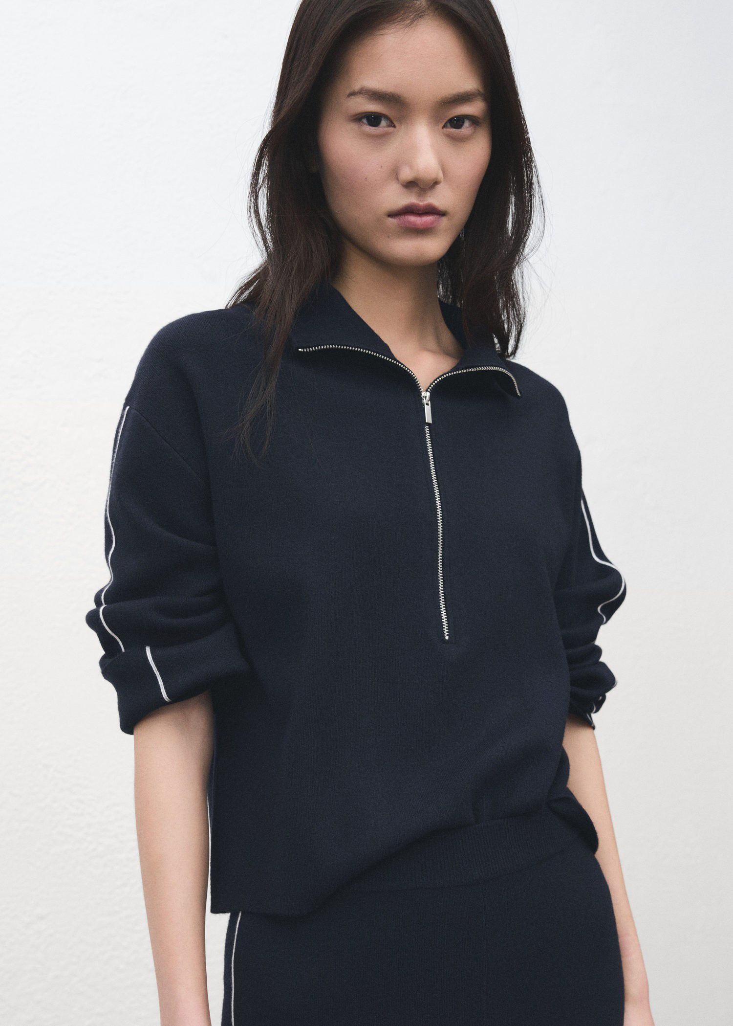 Zip neck contrast-stripe sweater