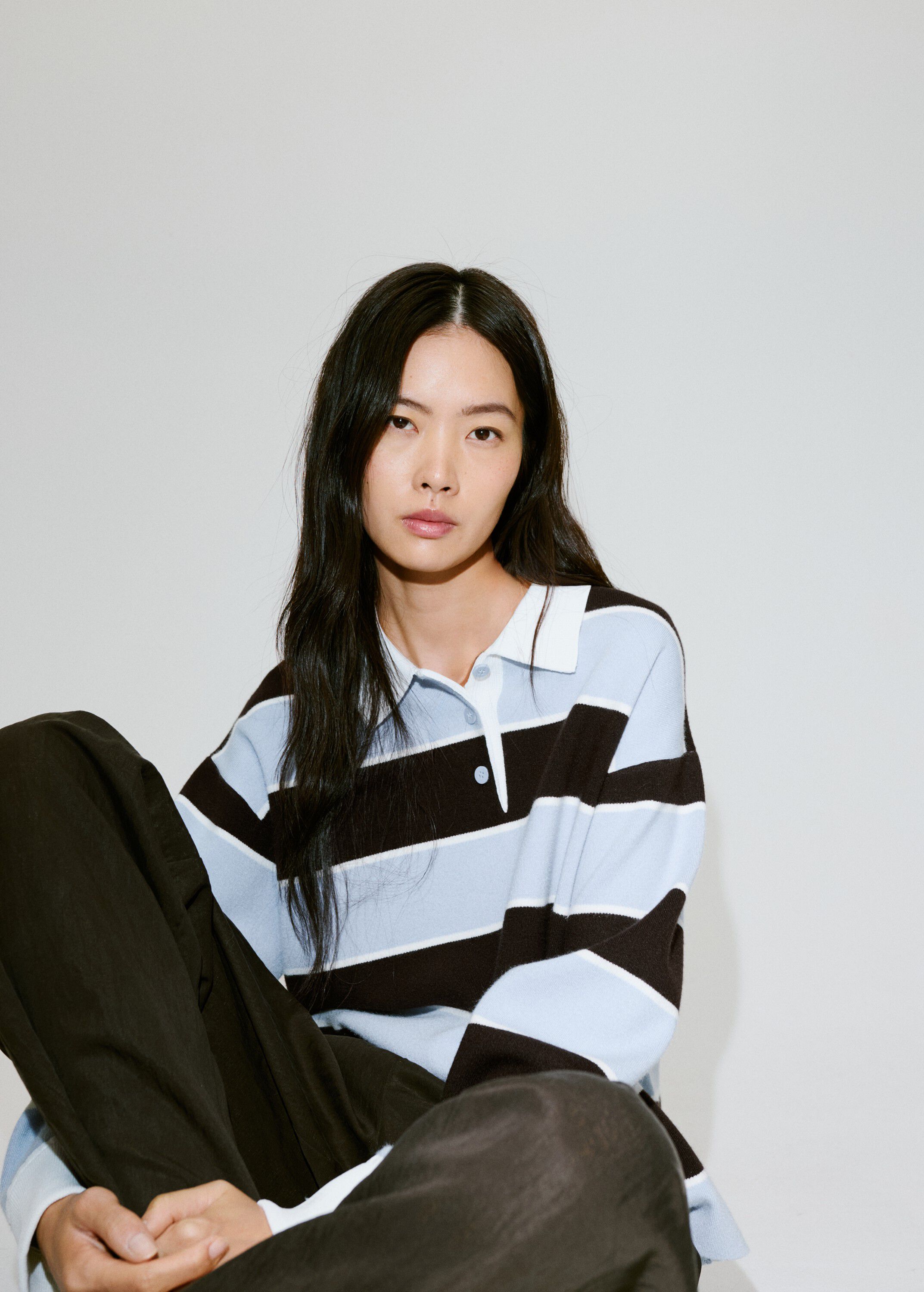 Striped polo neck sweater