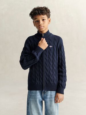 Shield Cotton Cable Zip Sweater