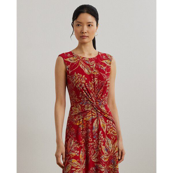 Floral Twist-Front Stretch Jersey Dress