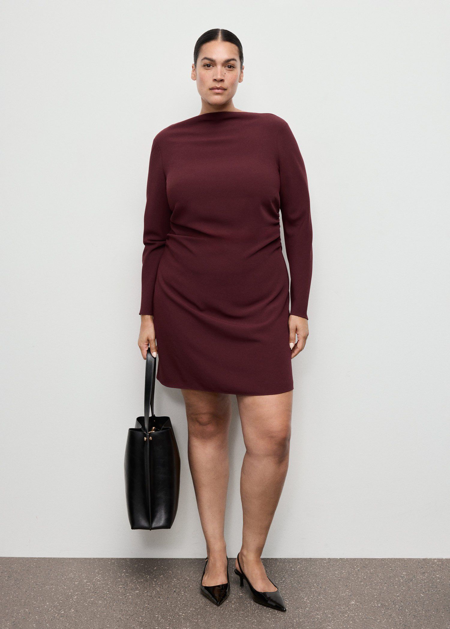 Boat-neck ruched dress