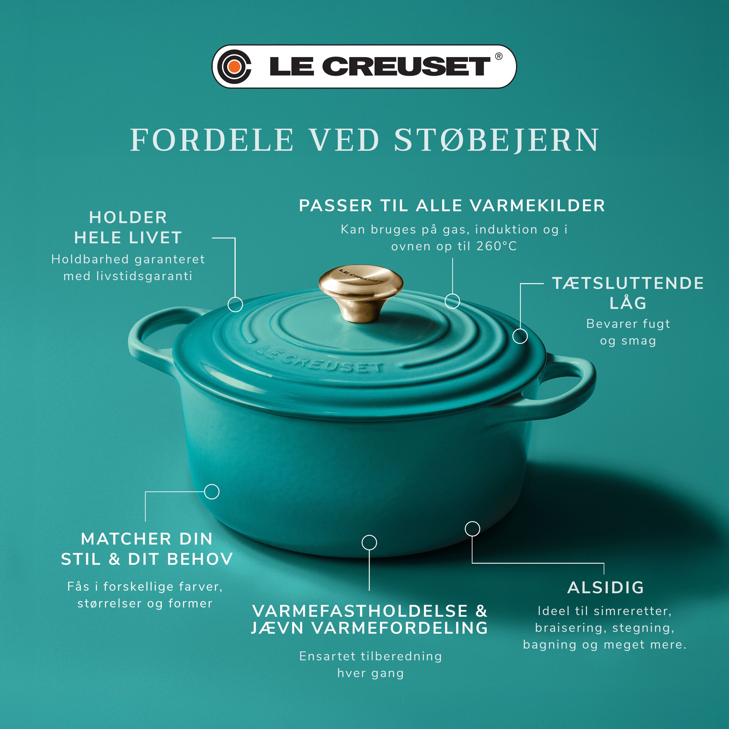 Le Creuset Signature st&oslash;bejern rund gryde 28cm Bleu Riviera
