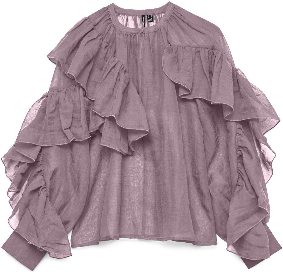 Vmsabrina Ls O-Neck Flounce Top Wvn Exp