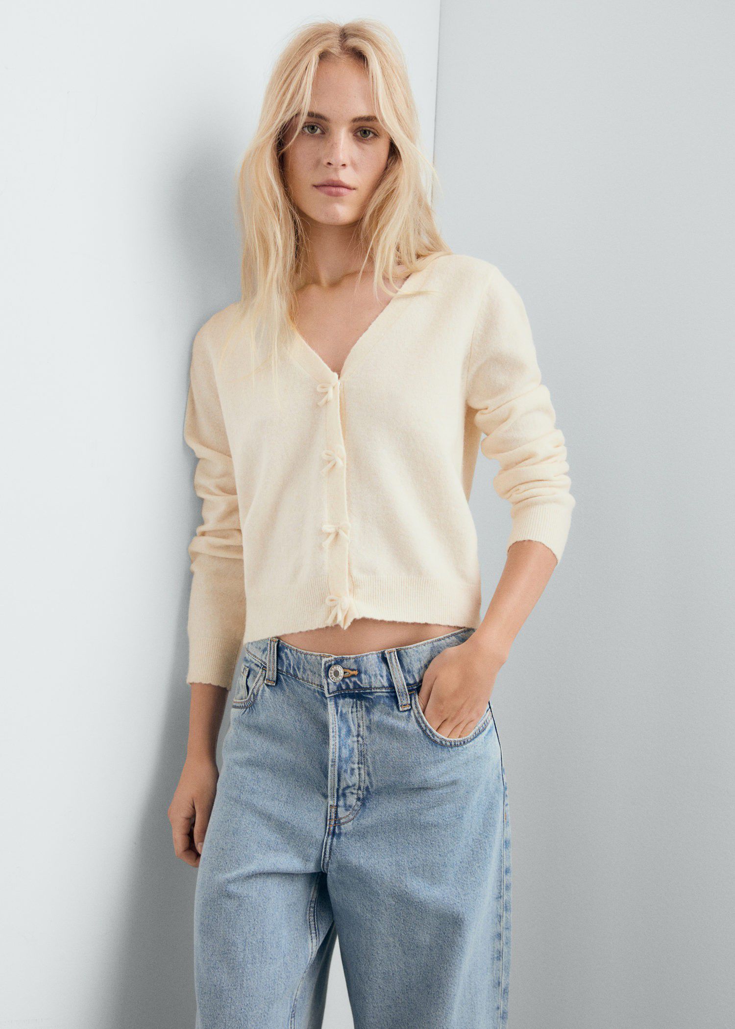 V-neck wool blend cardigan