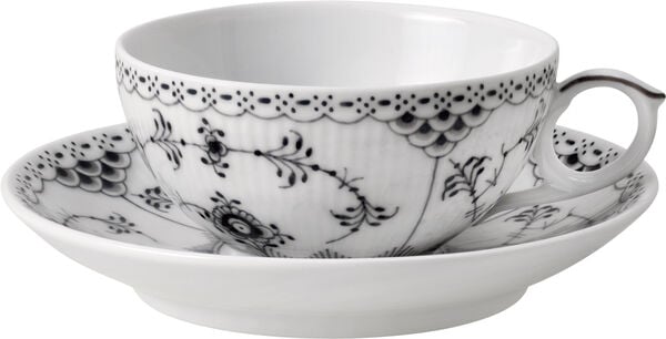 Sort Musselmalet Halvblonde Kop med underkop 20 cl