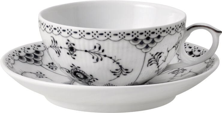 Sort Musselmalet Halvblonde Kop med underkop 20 cl