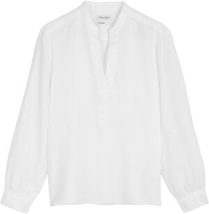 Blouse, tunic shape, stand up colla