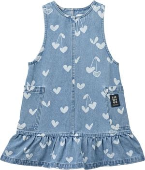 Angelica Printed Denim frill Dress