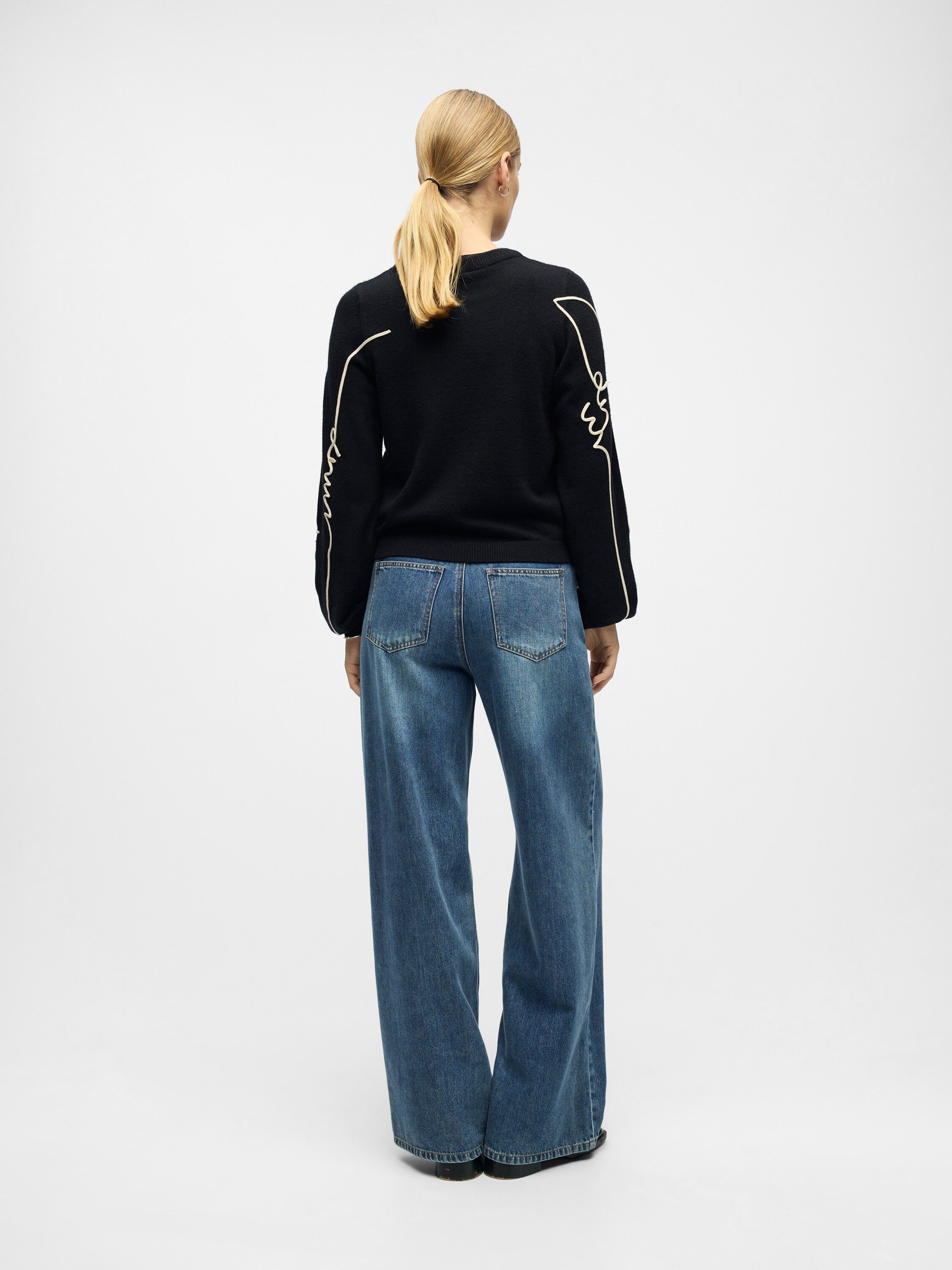 OBJTHESS VERI LS KNIT EMB PULLOVER