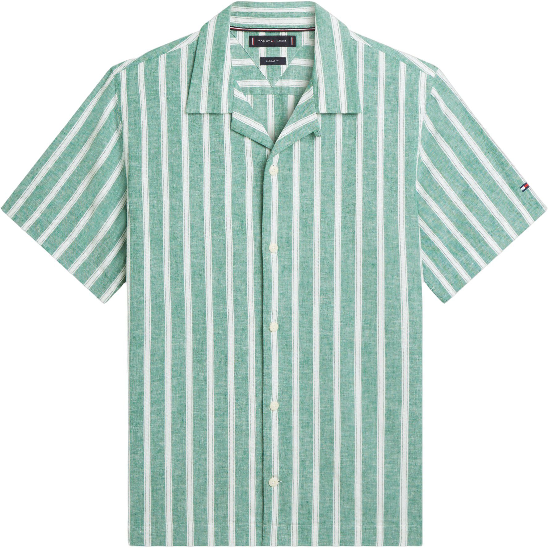 Linen Blend Textured Stripe Short Sleeve Shirt