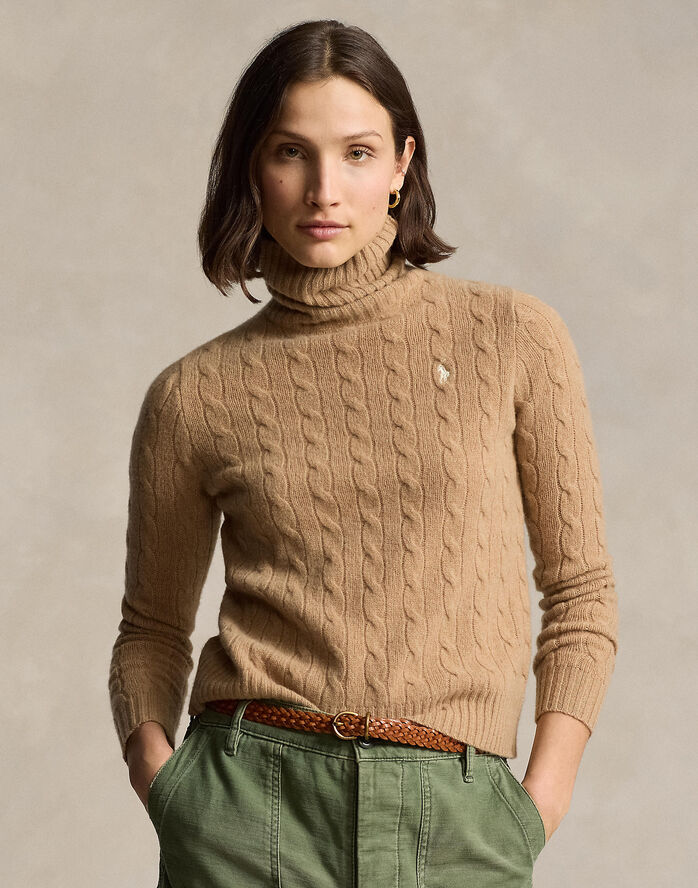 Wool-Cashmere Cable Turtleneck Sweater