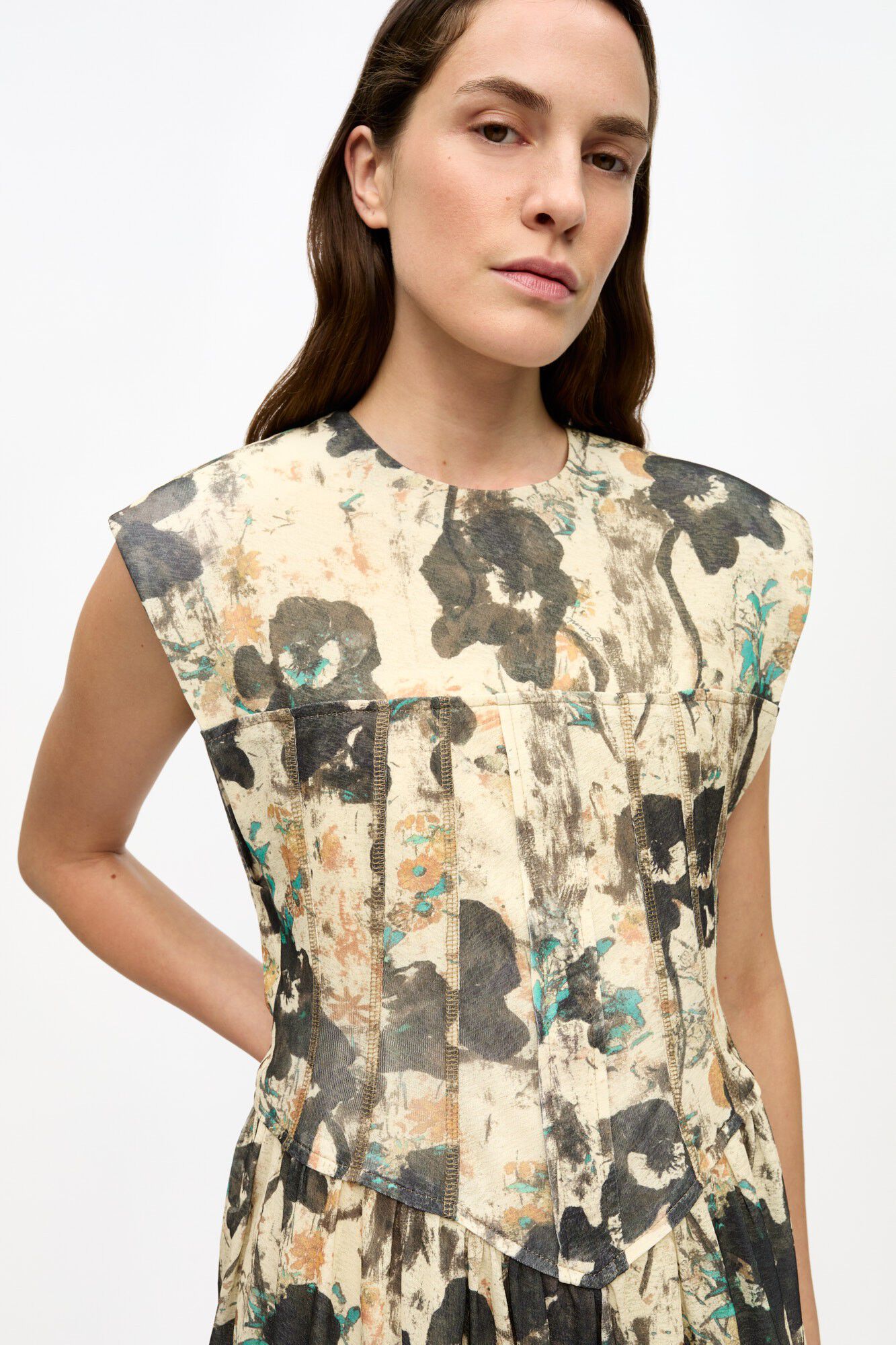 Printed Marl Mesh Corset Mini Dress