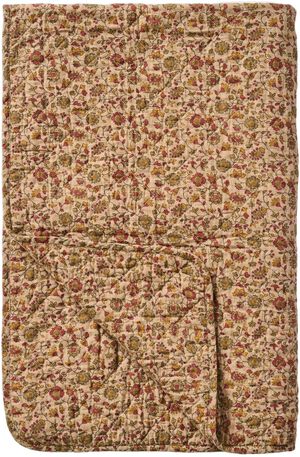 Quilt brun m/røde, orange og grå blomsterranker