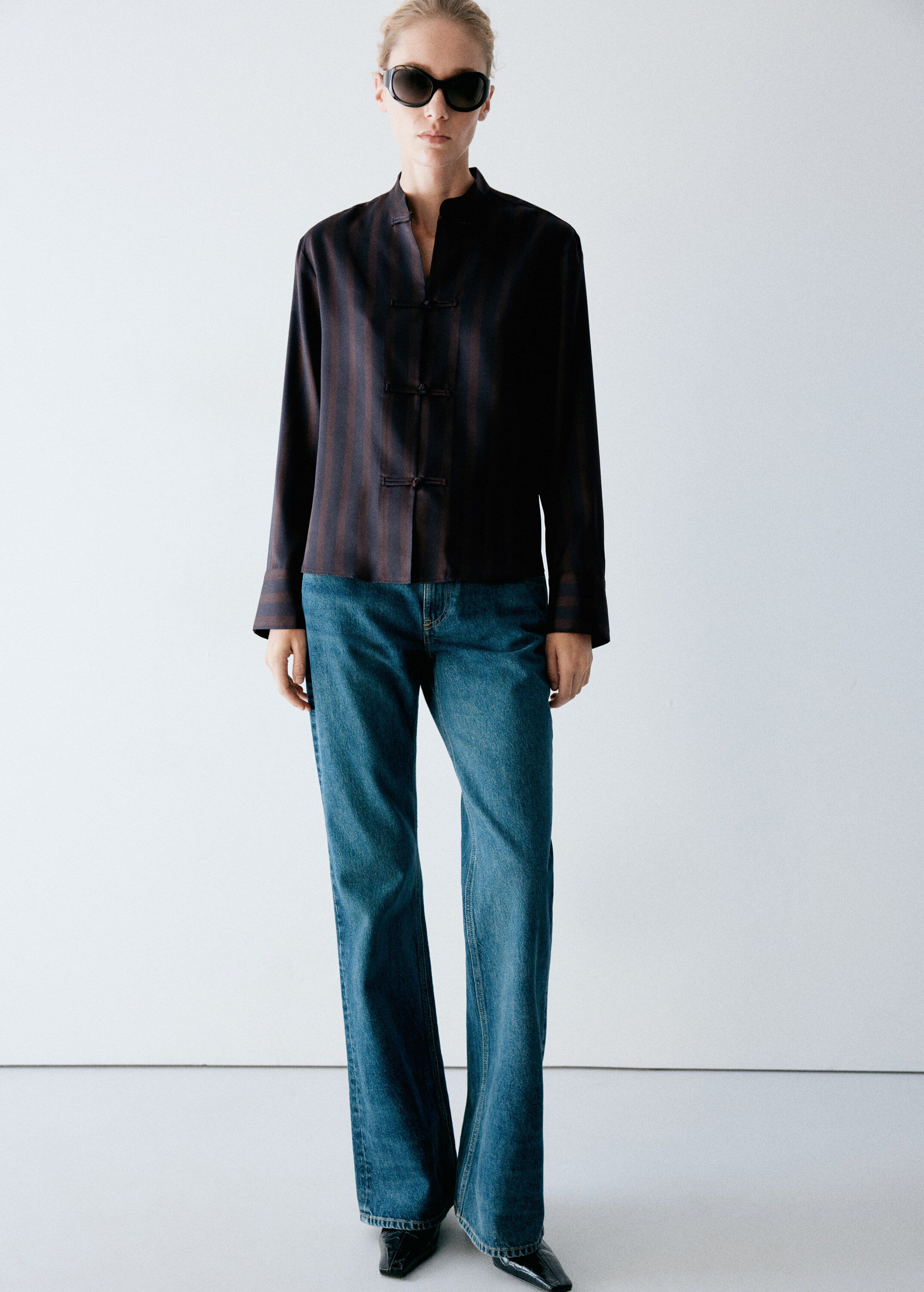 Striped blouse with frogging detail