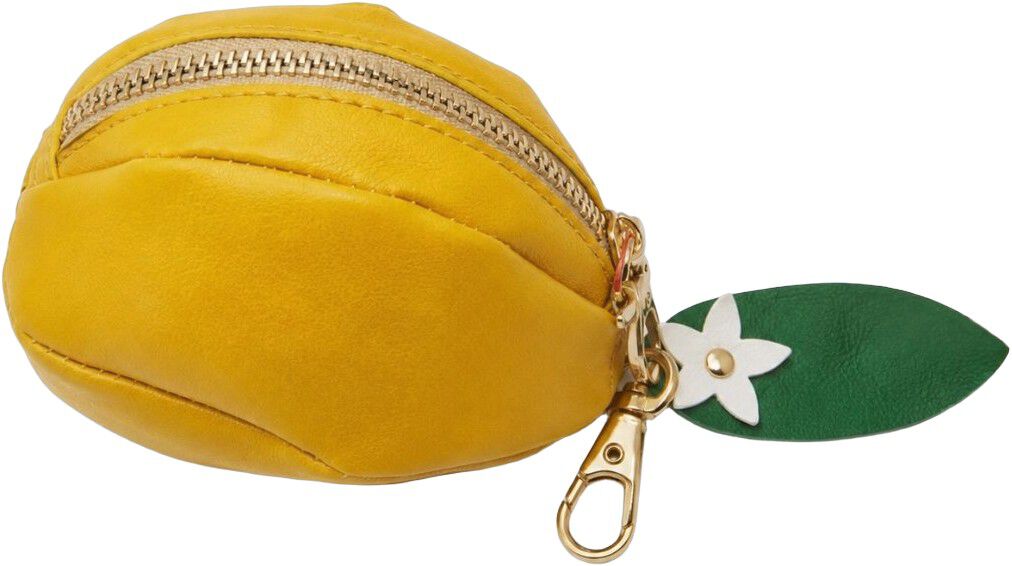 Lemon-shaped coin purse as bag charm
