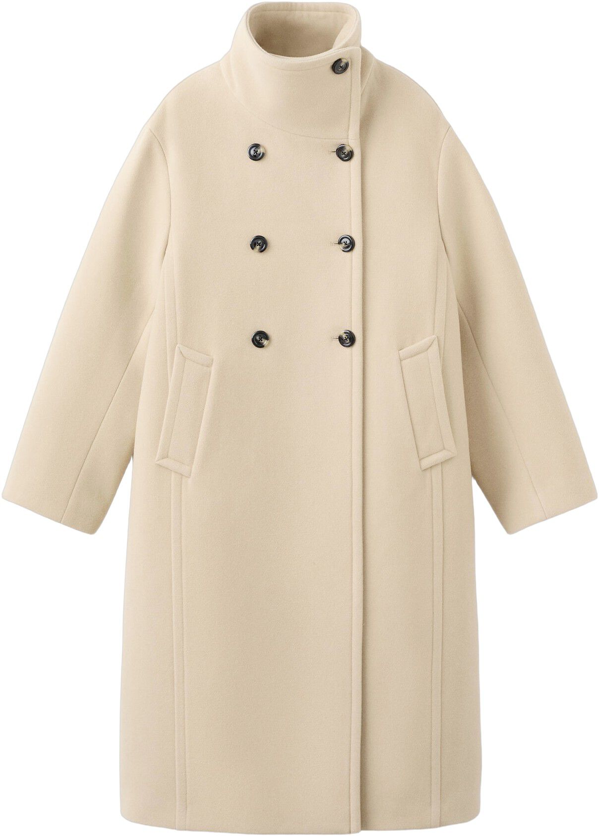 Wool-blend funnel-neck coat