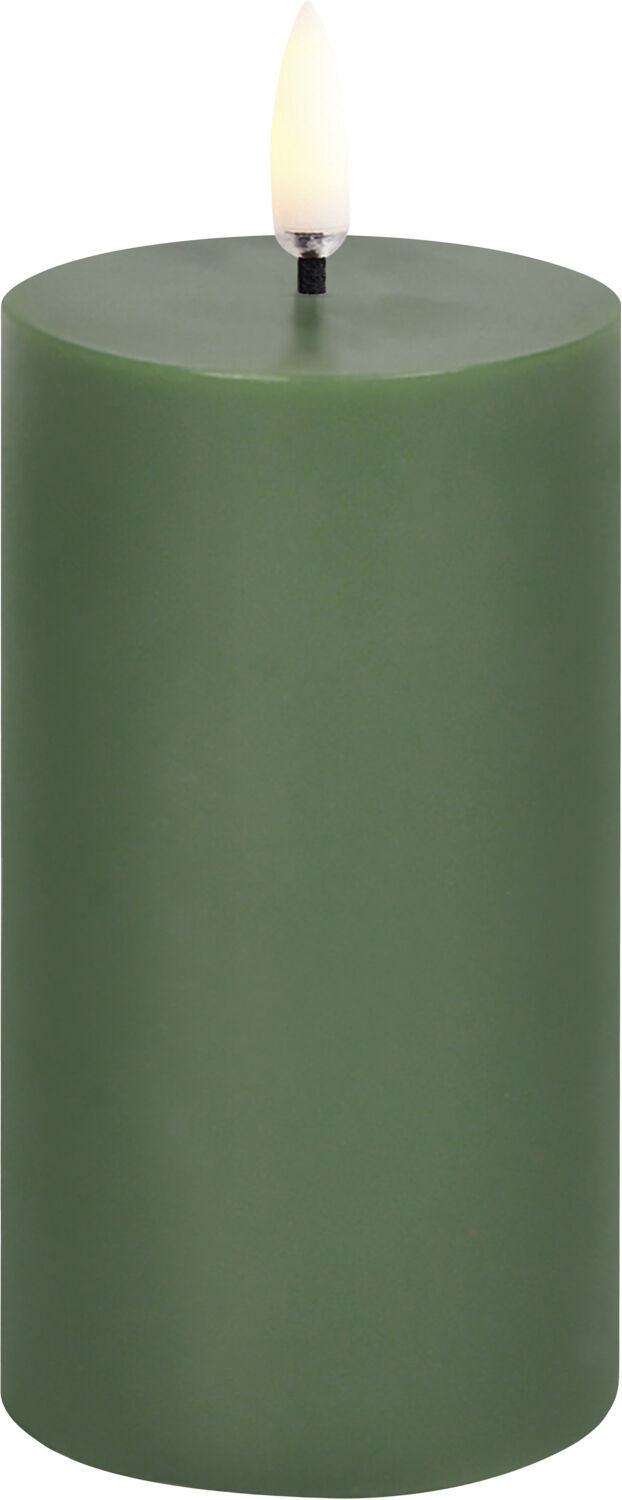 LED pillar candle, Olive green. Smooth, 5,8x10,1 cm
