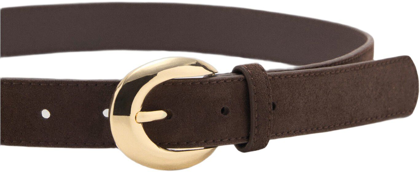 Leather belt with oval buckle
