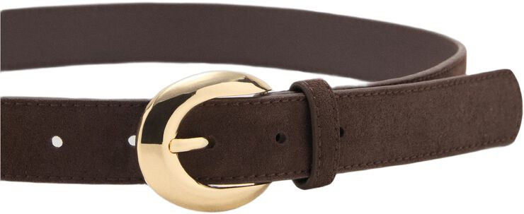 Leather belt with oval buckle