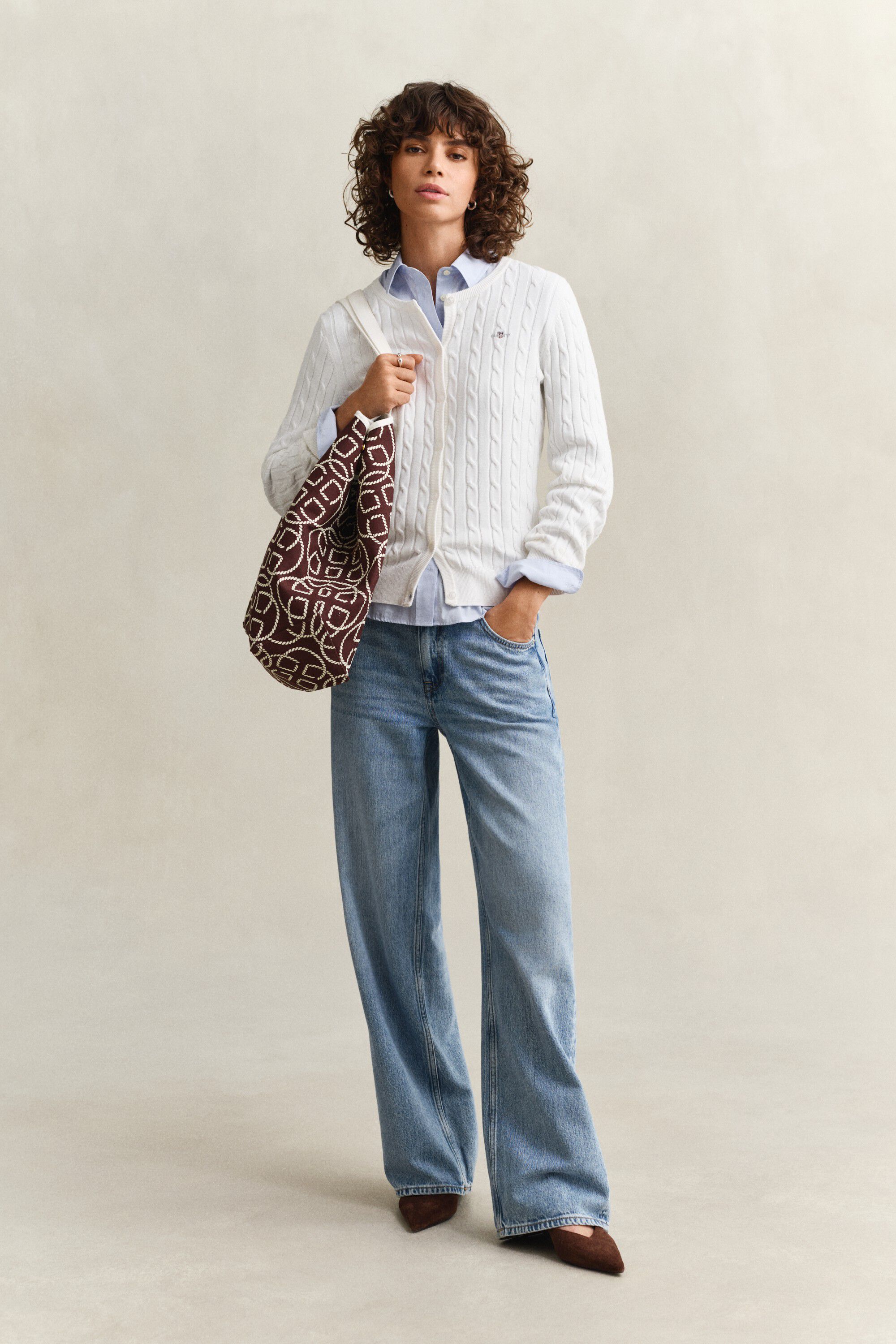 STRETCH COTTON CABLE CARDIGAN