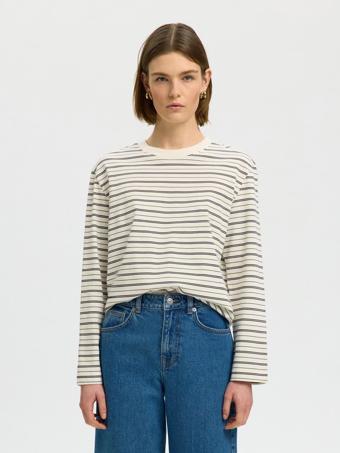 Slwessential Ls Striped Boxy Tee Noos