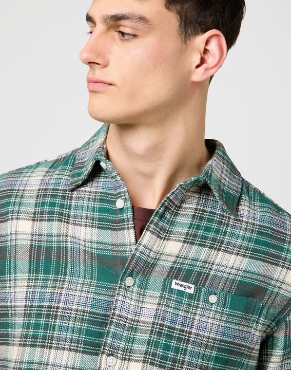BRUSHED 1 PKT SHIRT GREEN BIRCH