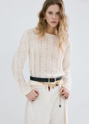 Frayed open-knit jumper