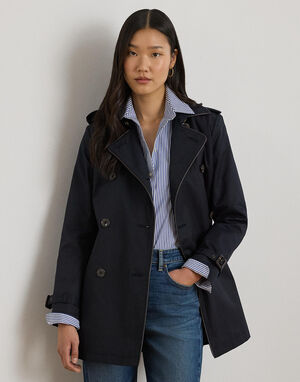 Double-Breasted Cotton Blend Trench Coat