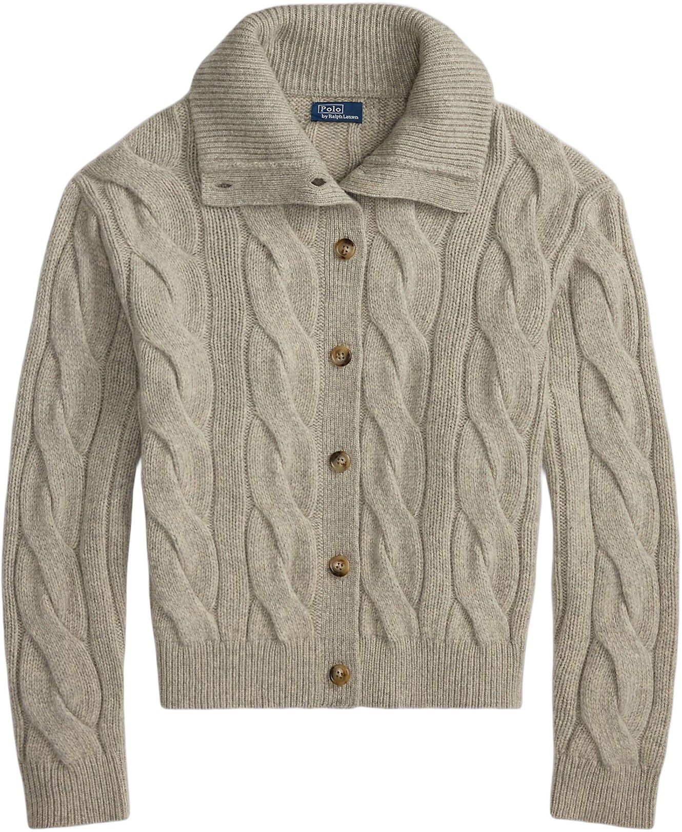 Cable Wool-Cashmere Funnelneck Cardigan