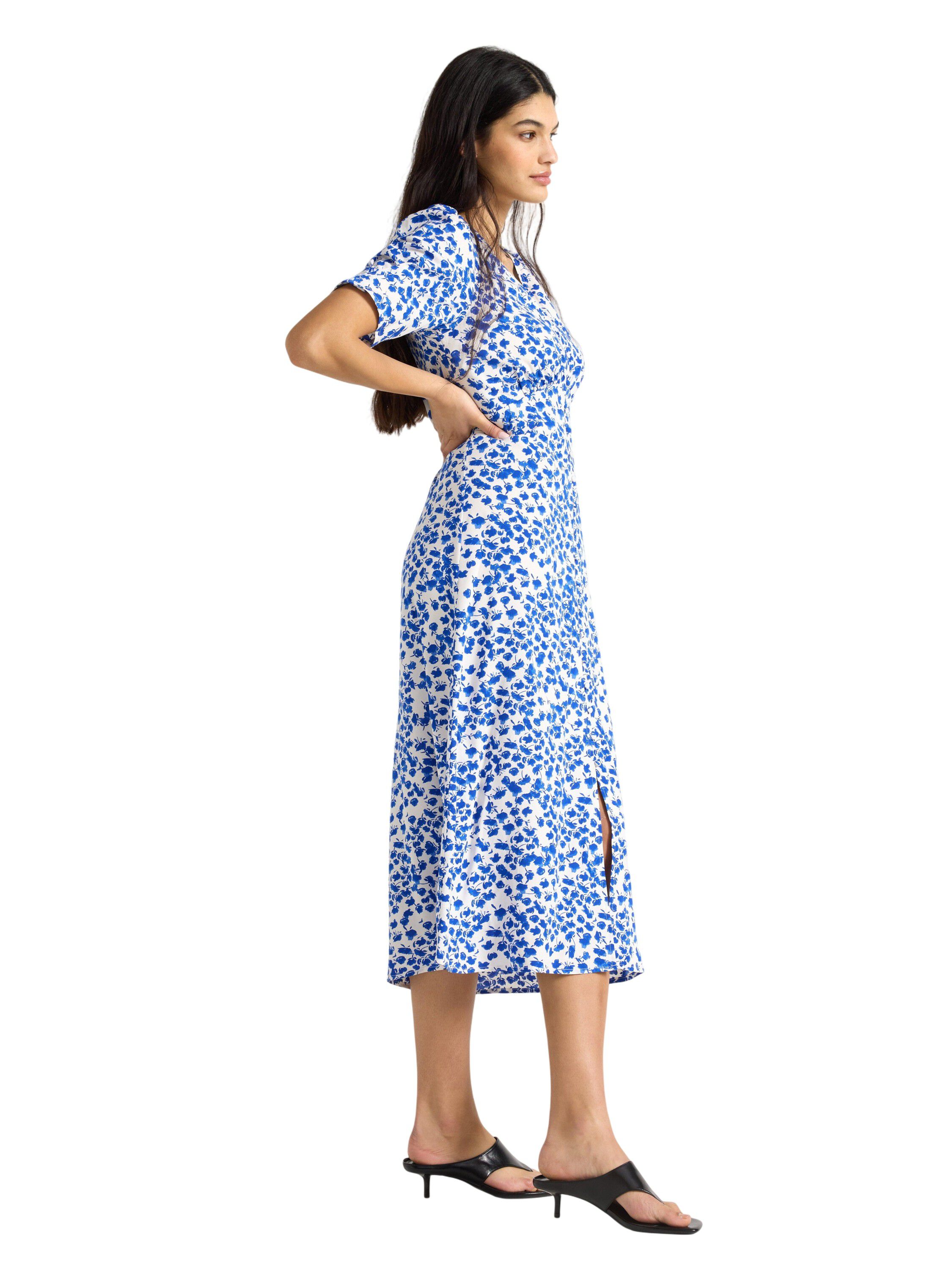 Midi dress with short, puff sleeves