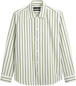 Camp collar, long sleeve, round hem