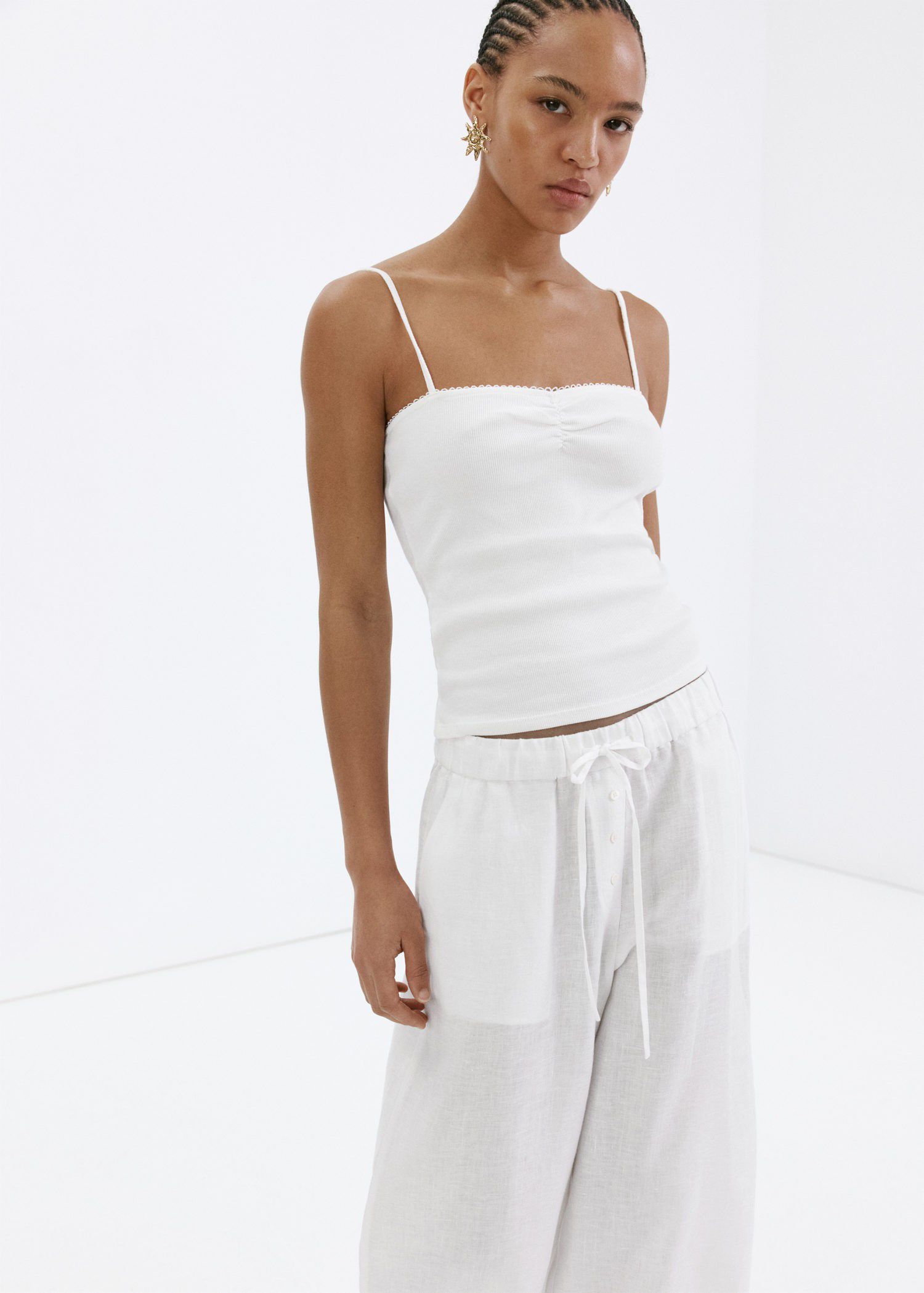 Linen wide-leg trousers